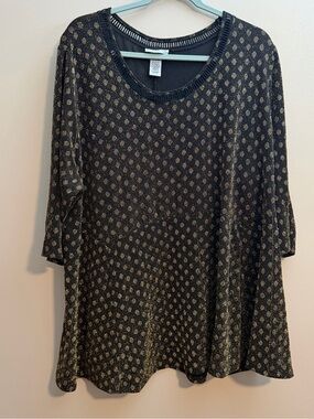 Catherines Black Knit Top with Gold Metallic Accents